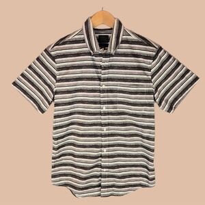 14th & Union Mens Summer Shirt Sz M Gray Brown Distressed Stripes Button Front